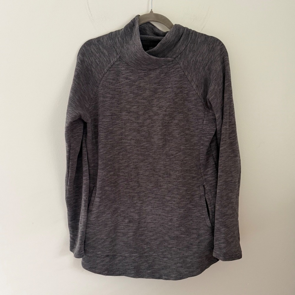 Prana Charcoal Heathered Cowl Neck Long‎ Sleeve Tunic Top Womens Medium Pockets